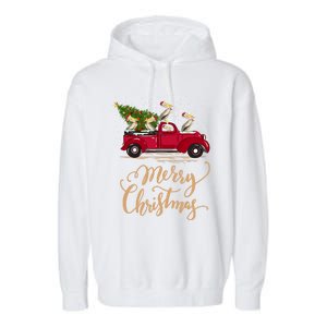 Pelicans Bird Driving Christmas Tree Truck Pelican Christmas Gift Garment-Dyed Fleece Hoodie