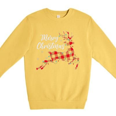 Plaid Buffalo Deer Christmas Pajamas Family Xmas Lights Premium Crewneck Sweatshirt