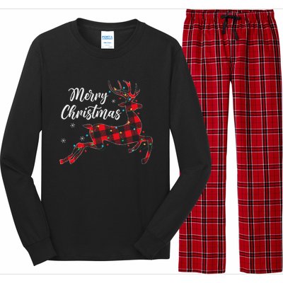 Plaid Buffalo Deer Christmas Pajamas Family Xmas Lights Long Sleeve Pajama Set