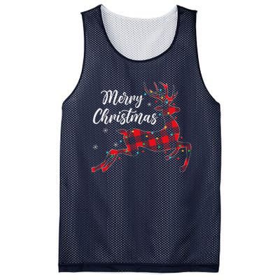 Plaid Buffalo Deer Christmas Pajamas Family Xmas Lights Mesh Reversible Basketball Jersey Tank