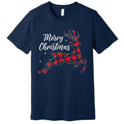 Plaid Buffalo Deer Christmas Pajamas Family Xmas Lights Premium T-Shirt