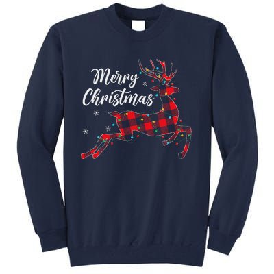 Plaid Buffalo Deer Christmas Pajamas Family Xmas Lights Tall Sweatshirt