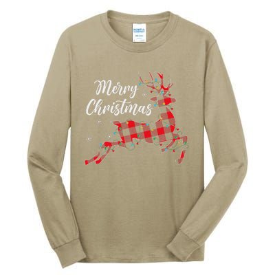 Plaid Buffalo Deer Christmas Pajamas Family Xmas Lights Tall Long Sleeve T-Shirt