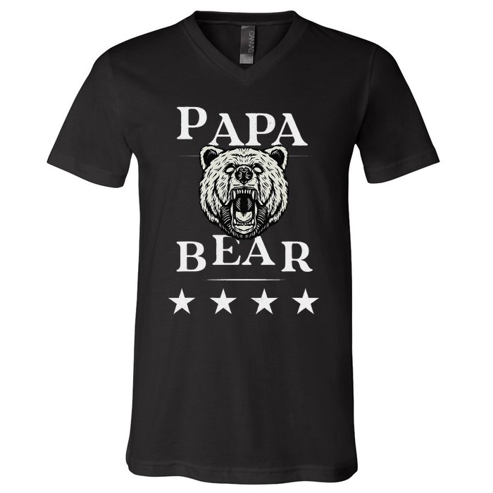 Papa Bear Distressed V-Neck T-Shirt