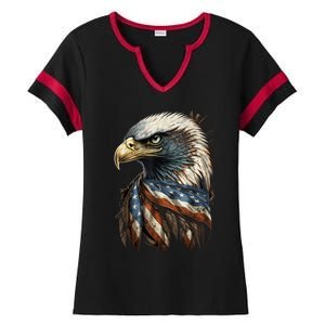 Patriotic Bald Eagle 4th Of July Men USA American Flag Ladies Halftime Notch Neck Tee