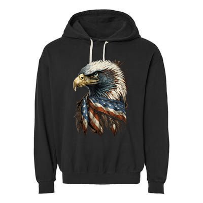 Patriotic Bald Eagle 4th Of July Men USA American Flag Garment-Dyed Fleece Hoodie