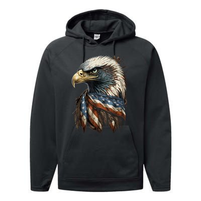 Patriotic Bald Eagle 4th Of July Men USA American Flag Performance Fleece Hoodie