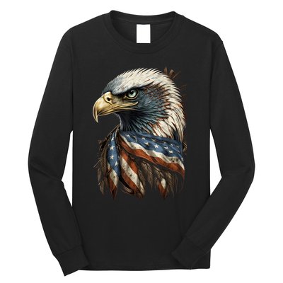 Patriotic Bald Eagle 4th Of July Men USA American Flag Long Sleeve Shirt