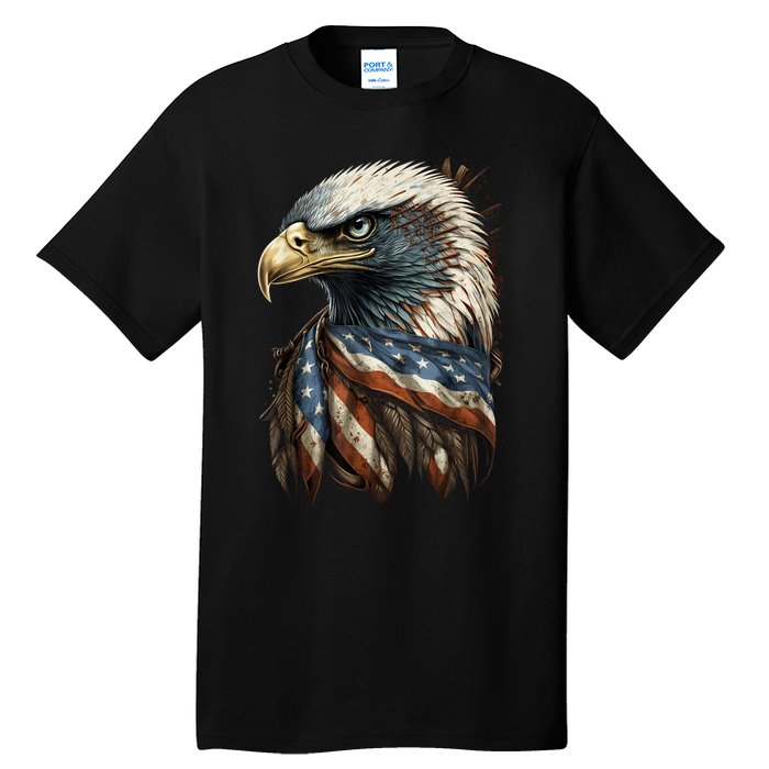 Patriotic Bald Eagle 4th Of July Men USA American Flag Tall T-Shirt