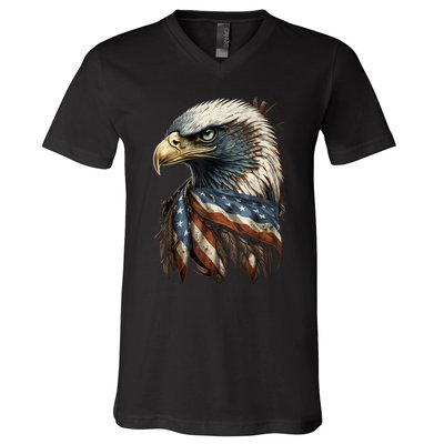 Patriotic Bald Eagle 4th Of July Men USA American Flag V-Neck T-Shirt