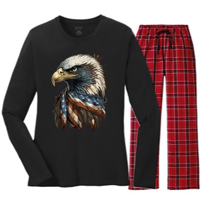 Patriotic Bald Eagle 4th Of July Men USA American Flag Women's Long Sleeve Flannel Pajama Set 