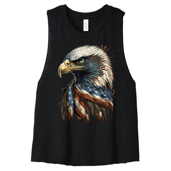 Patriotic Bald Eagle 4th Of July Men USA American Flag Women's Racerback Cropped Tank