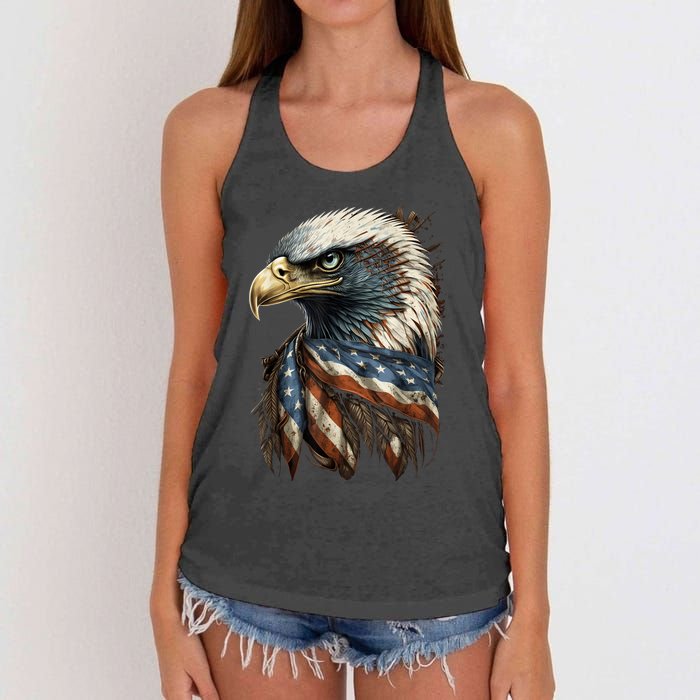 Patriotic Bald Eagle 4th Of July Men USA American Flag Women's Knotted Racerback Tank