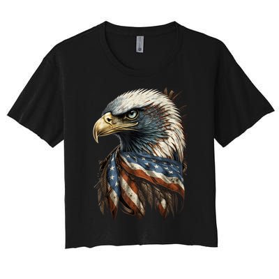 Patriotic Bald Eagle 4th Of July Men USA American Flag Women's Crop Top Tee