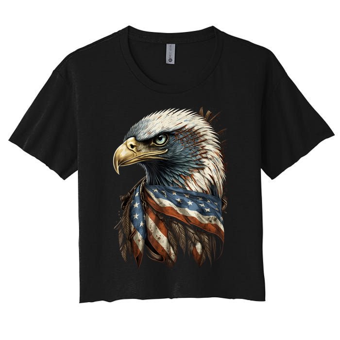 Patriotic Bald Eagle 4th Of July Men USA American Flag Women's Crop Top Tee