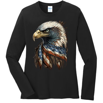 Patriotic Bald Eagle 4th Of July Men USA American Flag Ladies Long Sleeve Shirt