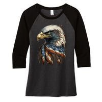 Patriotic Bald Eagle 4th Of July Men USA American Flag Women's Tri-Blend 3/4-Sleeve Raglan Shirt