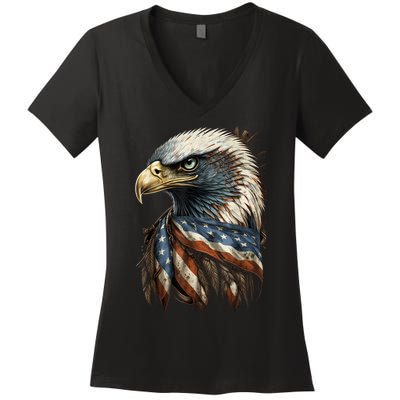 Patriotic Bald Eagle 4th Of July Men USA American Flag Women's V-Neck T-Shirt