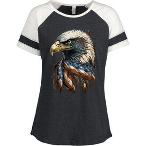 Patriotic Bald Eagle 4th Of July Men USA American Flag Enza Ladies Jersey Colorblock Tee