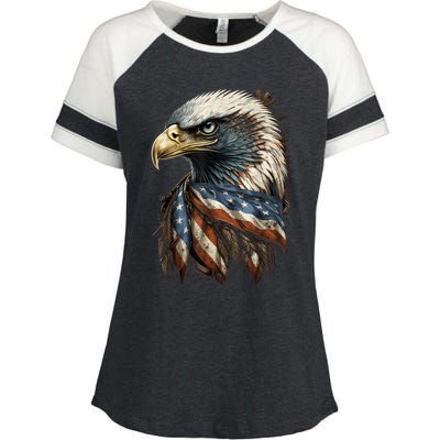 Patriotic Bald Eagle 4th Of July Men USA American Flag Enza Ladies Jersey Colorblock Tee