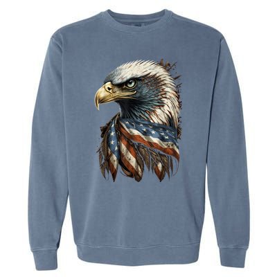 Patriotic Bald Eagle 4th Of July Men USA American Flag Garment-Dyed Sweatshirt