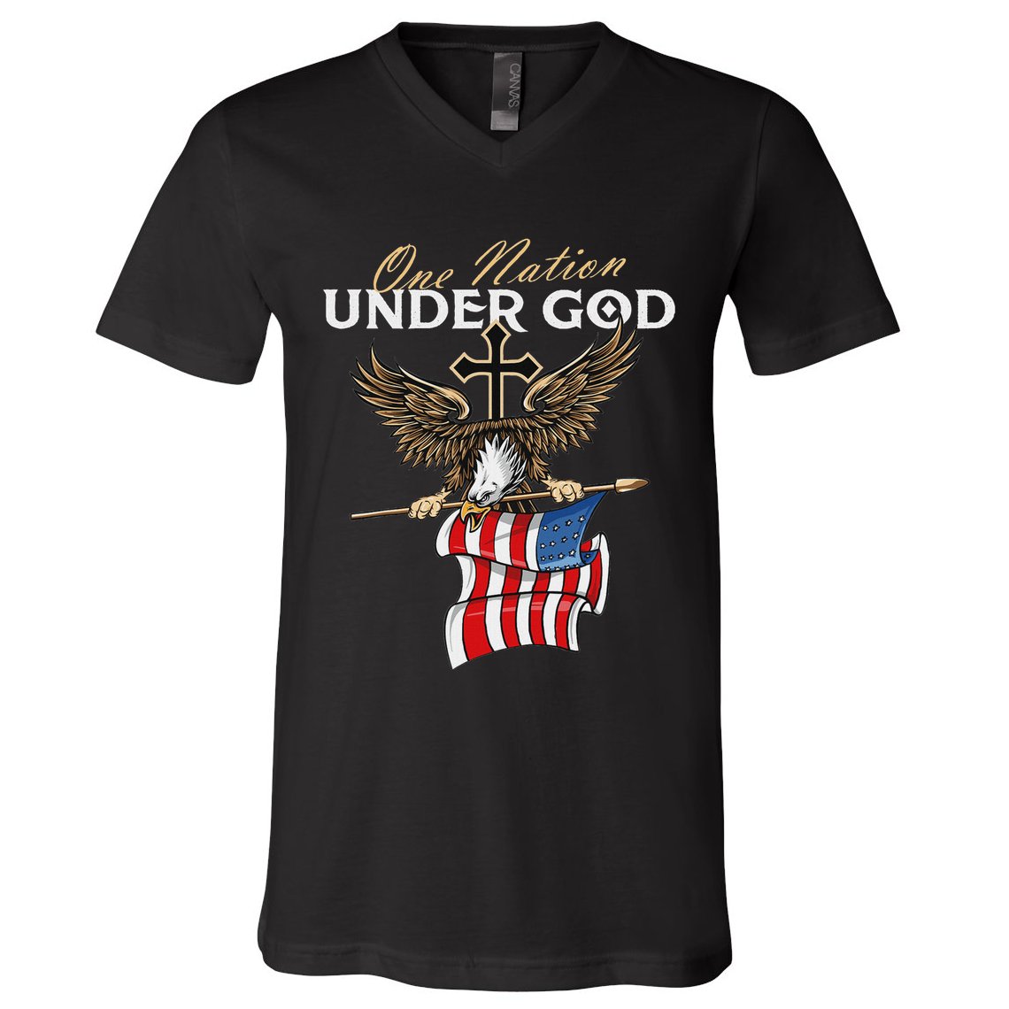 Patriotic Bald Eagle Usa American Flag V-Neck T-Shirt