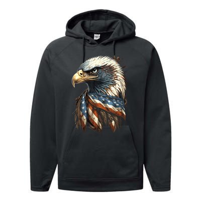 Patriotic Bald Eagle 4th Of July Usa American Flag Performance Fleece Hoodie