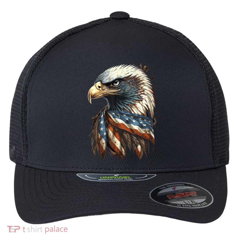 Patriotic Bald Eagle 4th Of July Usa American Flag Flexfit Unipanel Trucker Cap
