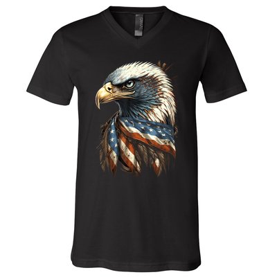 Patriotic Bald Eagle 4th Of July Usa American Flag V-Neck T-Shirt