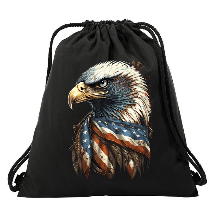 Patriotic Bald Eagle 4th Of July Usa American Flag Drawstring Bag