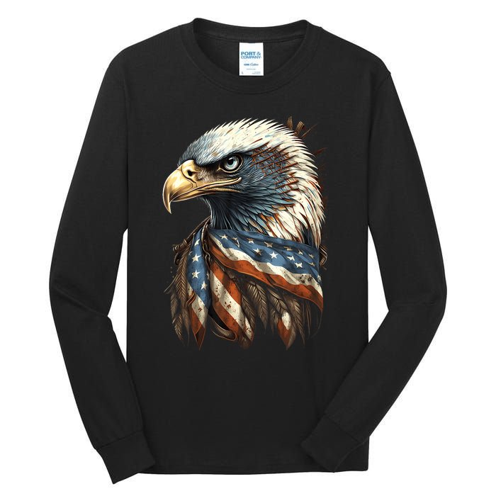 Patriotic Bald Eagle 4th Of July Usa American Flag Tall Long Sleeve T-Shirt