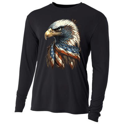 Patriotic Bald Eagle 4th Of July Usa American Flag Cooling Performance Long Sleeve Crew