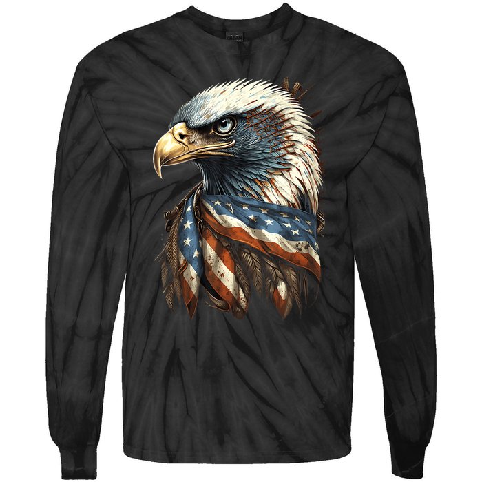 Patriotic Bald Eagle 4th Of July Usa American Flag Tie-Dye Long Sleeve Shirt