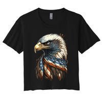 Patriotic Bald Eagle 4th Of July Usa American Flag Women's Crop Top Tee