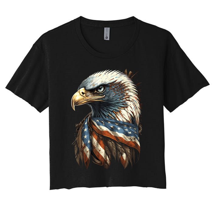 Patriotic Bald Eagle 4th Of July Usa American Flag Women's Crop Top Tee