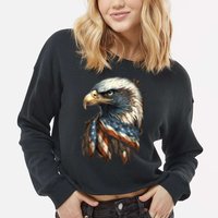 Patriotic Bald Eagle 4th Of July Usa American Flag Cropped Pullover Crew