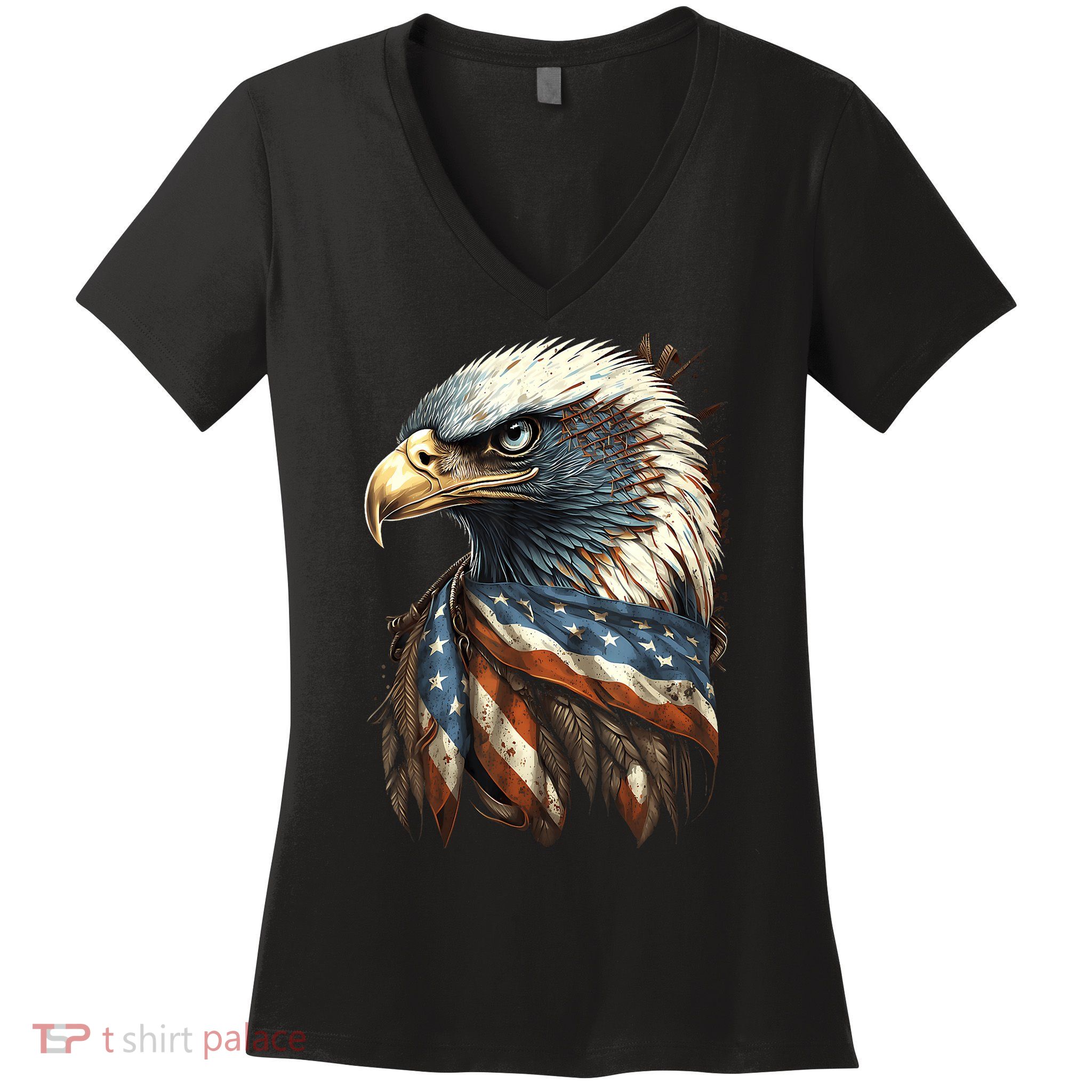 Patriotic Bald Eagle 4th Of July Usa American Flag Women's V-Neck T-Shirt