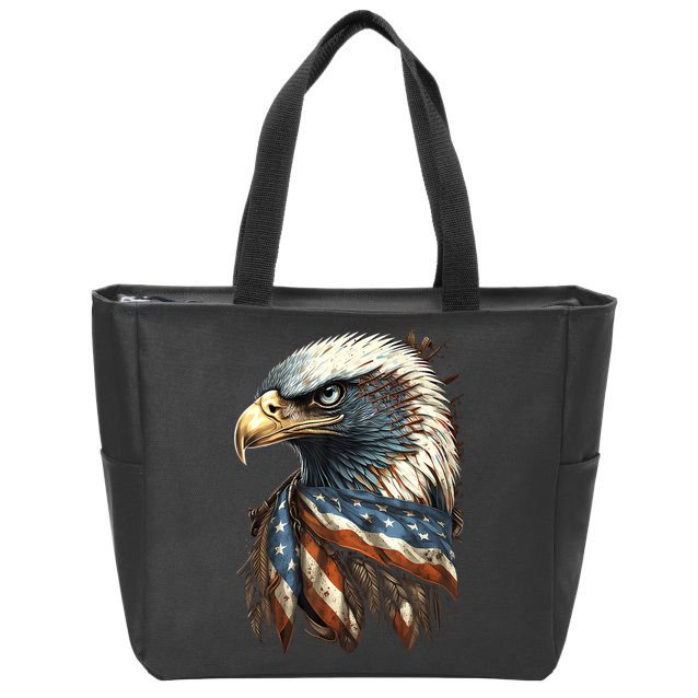 Patriotic Bald Eagle 4th Of July Usa American Flag Zip Tote Bag