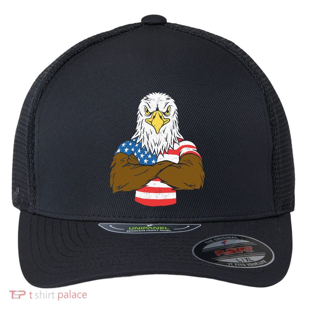 Patriotic Bald Eagle Usa American Flag Flexfit Unipanel Trucker Cap