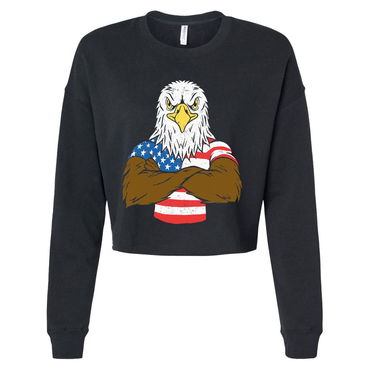 Patriotic Bald Eagle Usa American Flag Cropped Pullover Crew