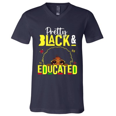 Pretty Black & Educated African American Black History V-Neck T-Shirt