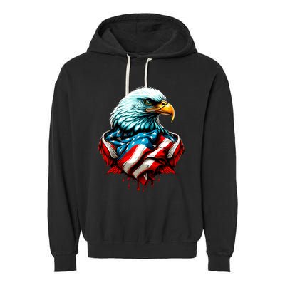 Patriotic Bald Eagle 4th Of July USA American Flag Garment-Dyed Fleece Hoodie