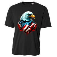 Patriotic Bald Eagle 4th Of July USA American Flag Cooling Performance Crew T-Shirt