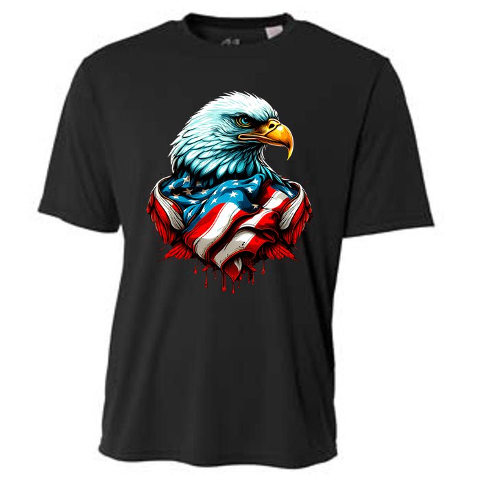 Patriotic Bald Eagle 4th Of July USA American Flag Cooling Performance Crew T-Shirt