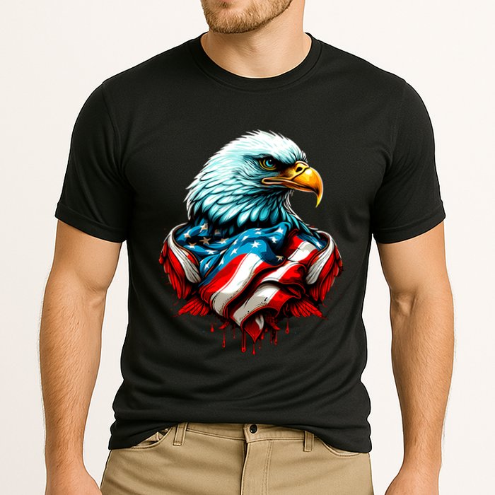 Patriotic Bald Eagle 4th Of July USA American Flag Cooling Performance Crew T-Shirt