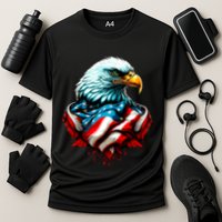 Patriotic Bald Eagle 4th Of July USA American Flag Cooling Performance Crew T-Shirt
