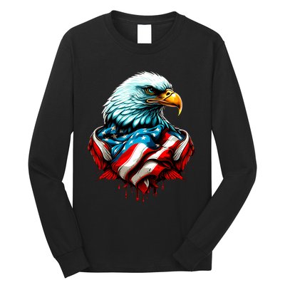 Patriotic Bald Eagle 4th Of July USA American Flag Long Sleeve Shirt