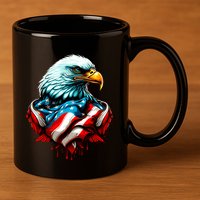 Patriotic Bald Eagle 4th Of July USA American Flag 11oz C Handle Ceramic Mug
