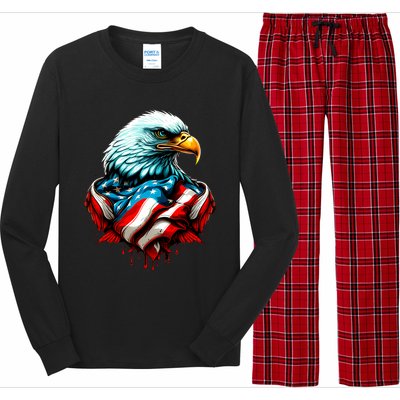 Patriotic Bald Eagle 4th Of July USA American Flag Long Sleeve Pajama Set