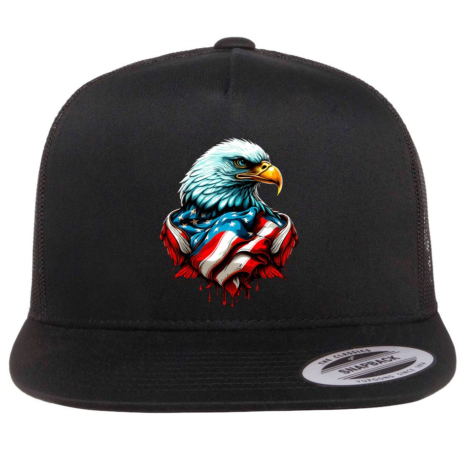 Patriotic Bald Eagle 4th Of July USA American Flag Flat Bill Trucker Hat